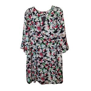 Owen Womens Shift Dress Size XXL Multi Floral 3/4 Belle Sleeve Lined‎ Stretch